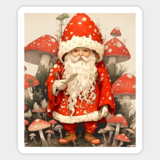 Santa Claus: Santa is the Mushroom (Amanita Muscaria Mushroom) on a Dark Background Magnet